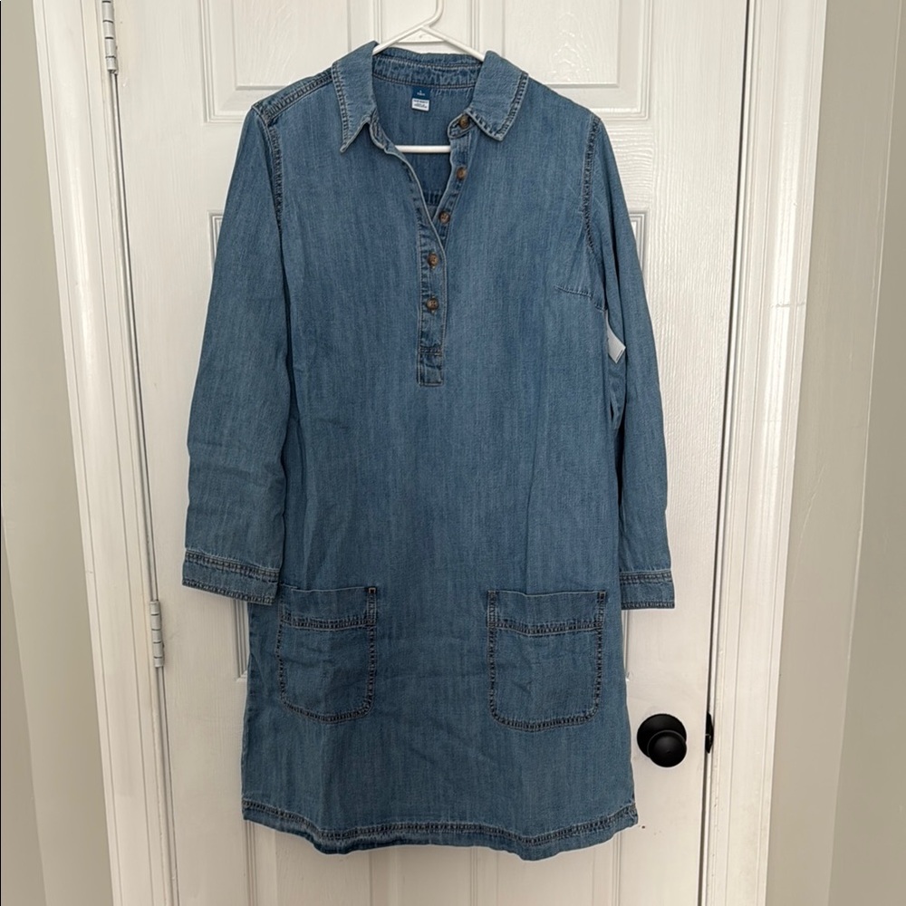 Denim Long Sleeve Dress with Pockets